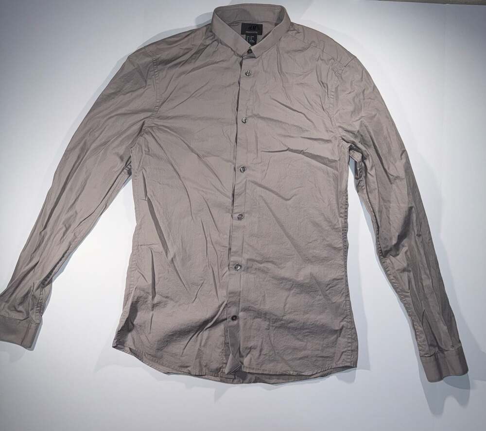 H&M Premium Cotton Slim Fit Long Sleeve Shirt Grey